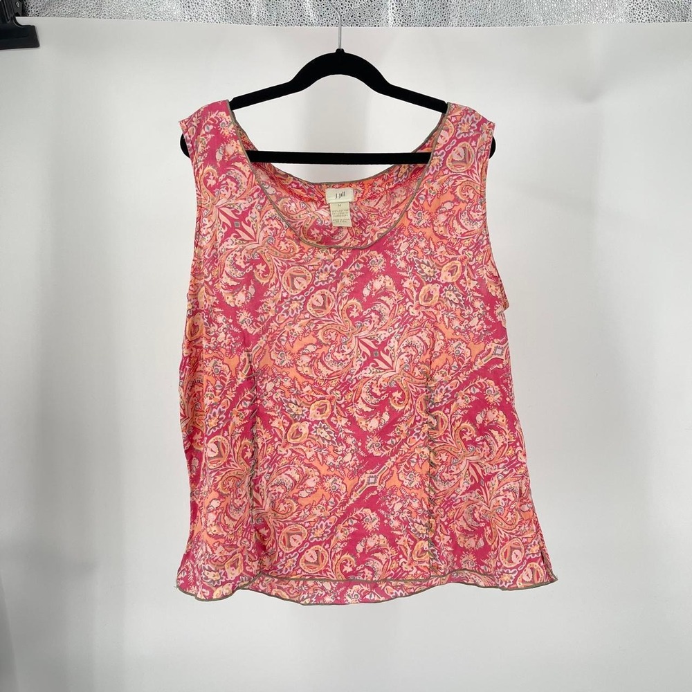 J.Jill Women's Floral Boho Paisley Sleeveless Top M Cotton Vacation Beachy Pink